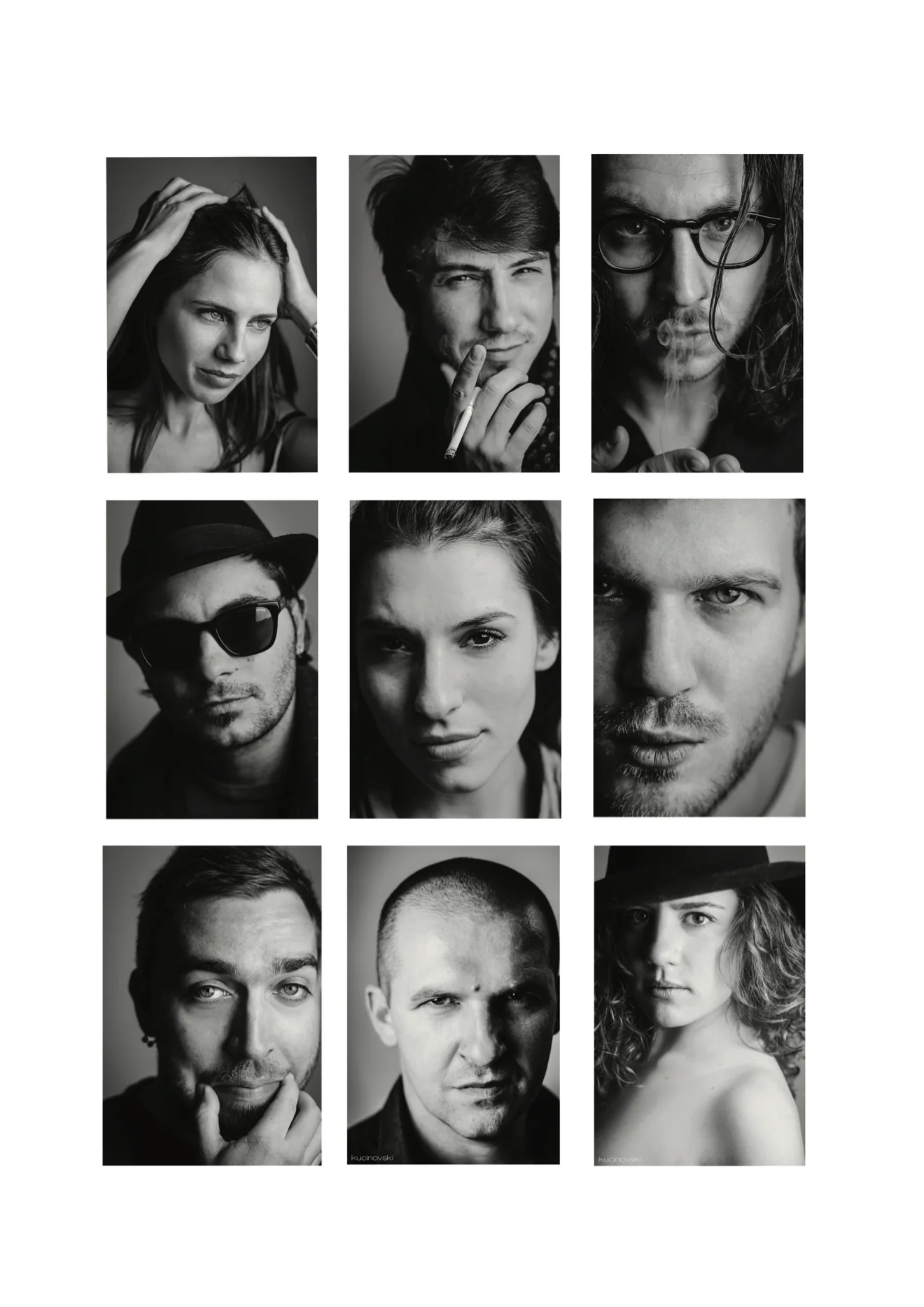 Nine black-and-white portraits of men and women
